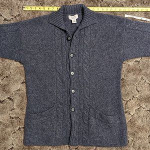 Plaited Cable Blue Sweater with pockets, Heather Tweed size M, wool